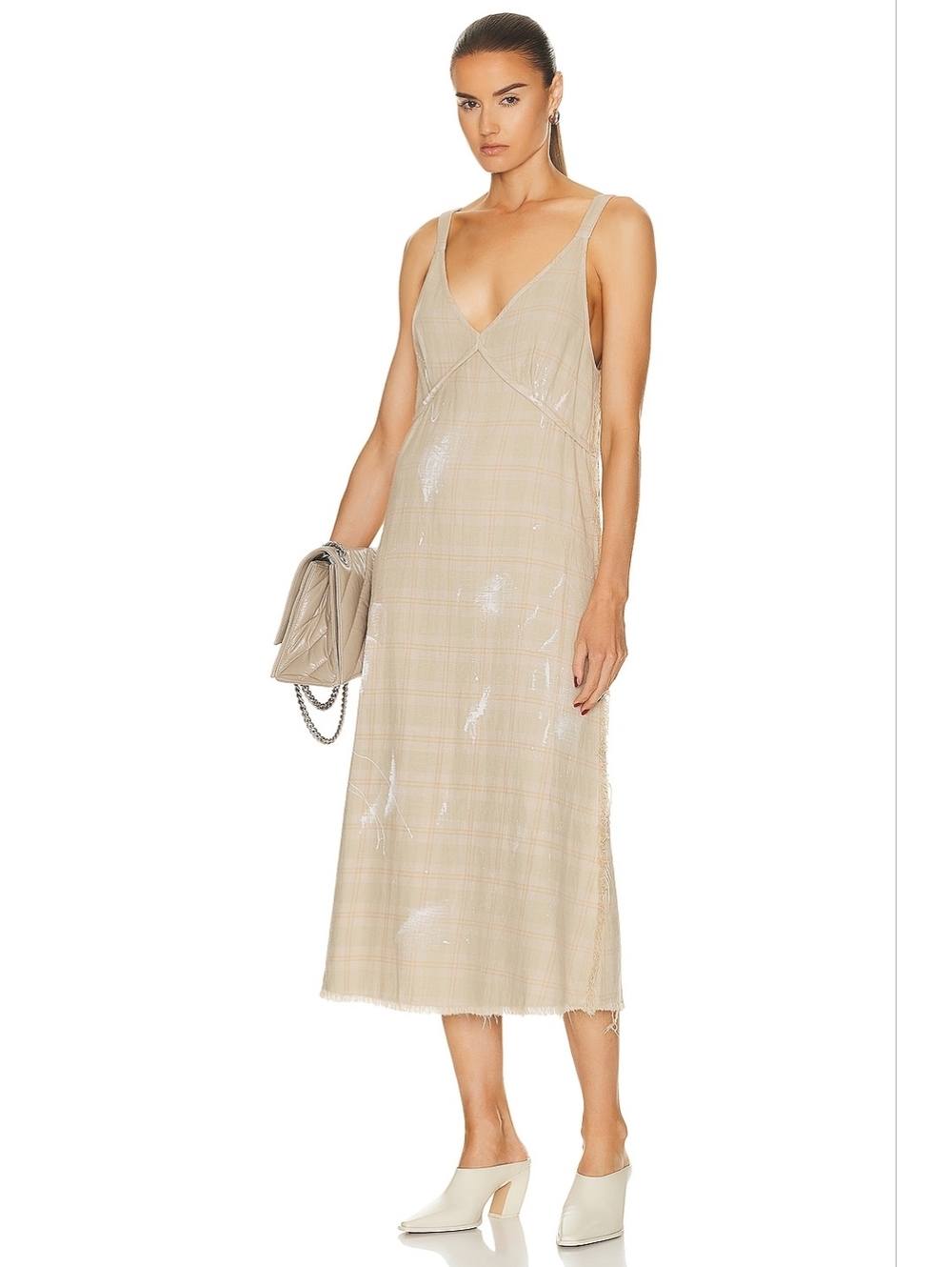 nwr R13 Beige Khaki Plaid Grunge Overdyed Slip Maxi Dress